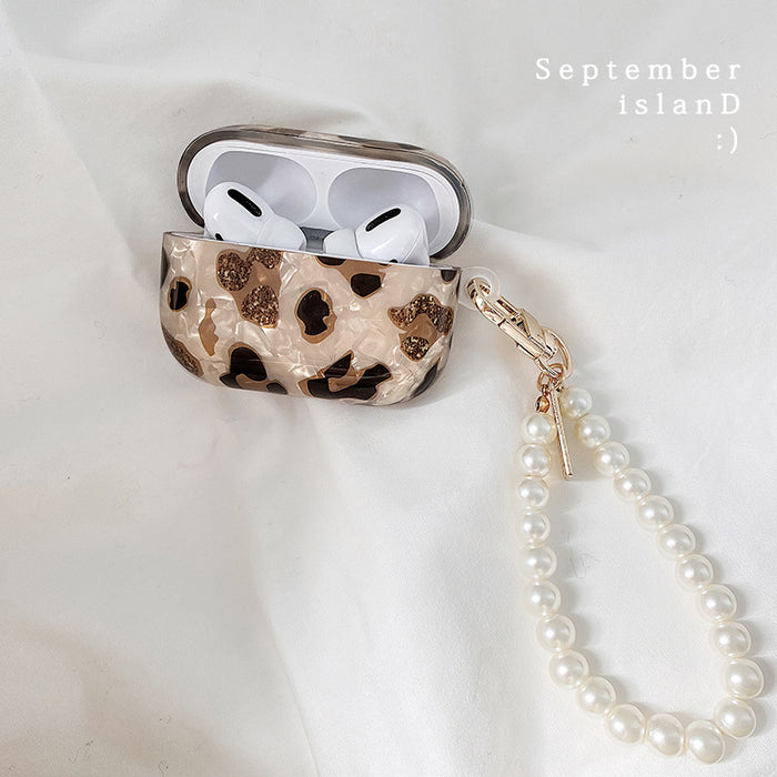 Wholesale Shell leopard print soft case Bluetooth earphone cases with chain