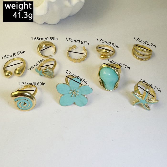 Wholesale Ocean Bohemian Ring Set with Pearl and Starfish Design Dripping Oil Finish Fashion Accessory MOQ≥5