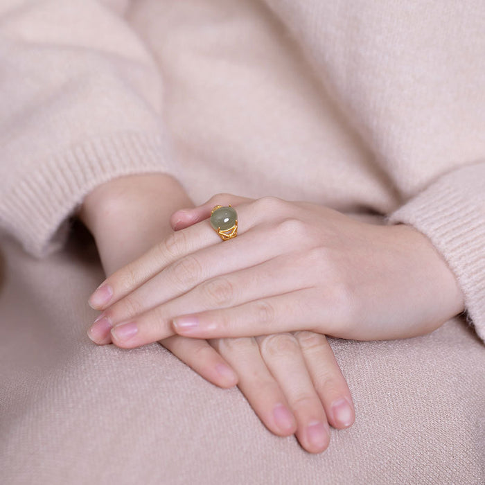 Wholesale Natural green auspicious cloud ring palace-style openwork butterfly ring