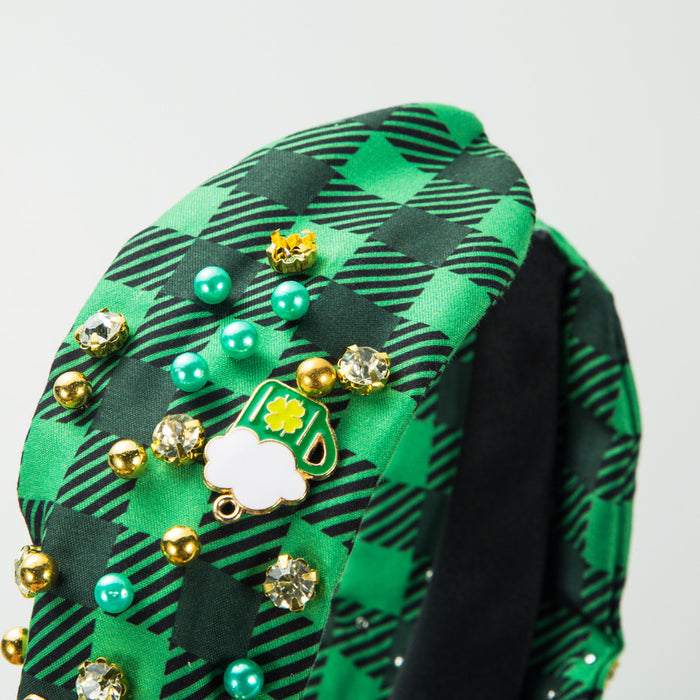 Wholesale St.  Patrick' s Day vintage classic green headband with rhinestones