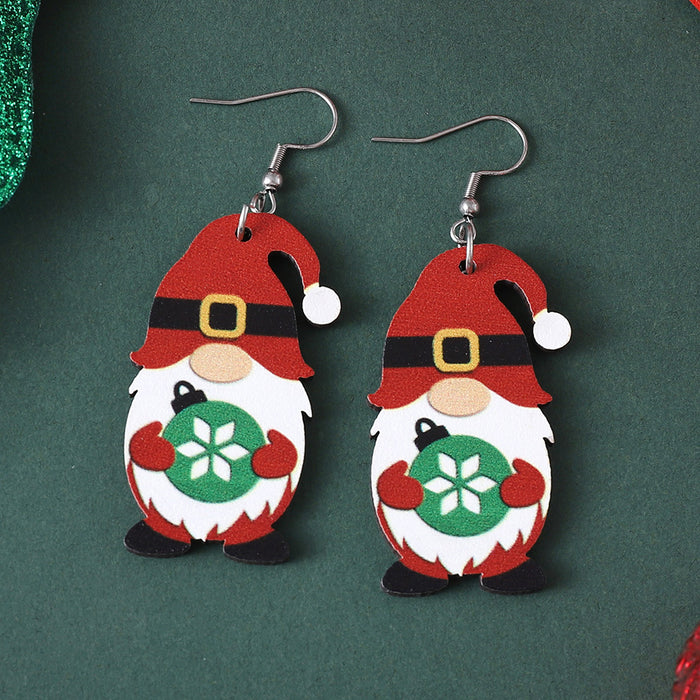 Wholesale Christmas Cute Dwarf Christmas Tree Pendant Earrings Wooden Double-sided Earrings Christmas Gift