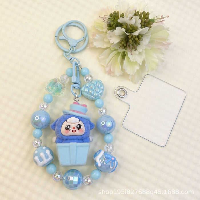 Wholesale Flocking sitting funny colorful beaded mobile phone chain keychain bag doll pendant accessories