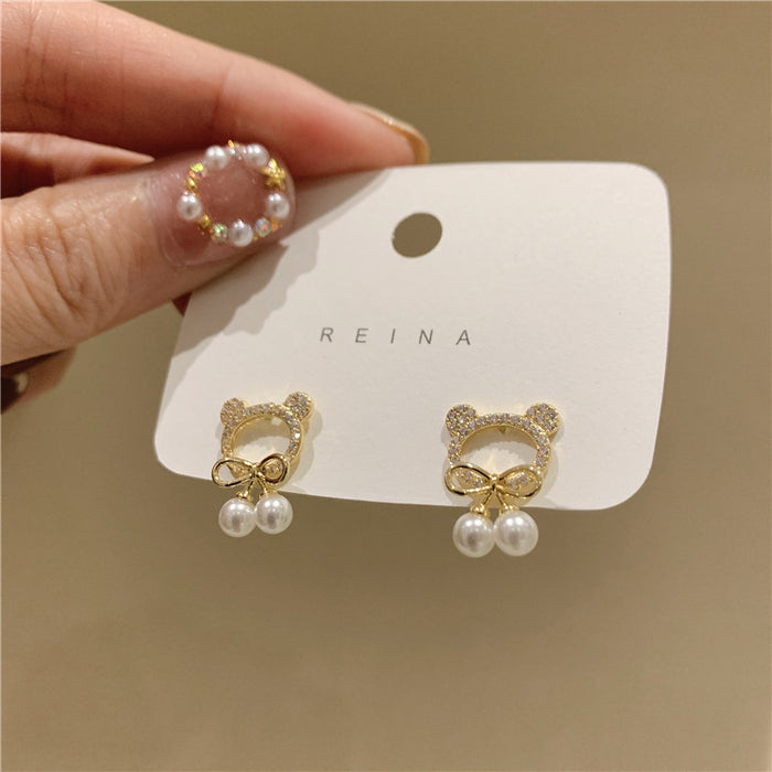 Wholesale  s925 Silver Needle  Bear Round Earrings Female Earrings Ear Jewelry