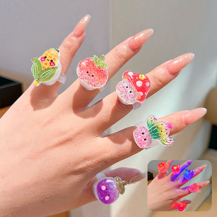 Wholesale Children' s Luminous Cartoon Ring Girls'  Birthday Gift Little Girl' s Cute Jewelry Ring Jewelry