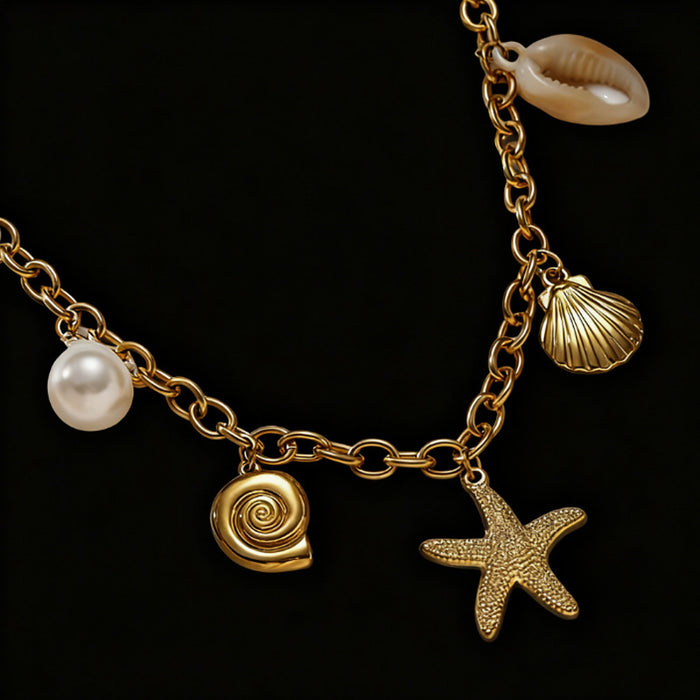 Wholesale Titanium Steel Ocean Series Starfish and Sea Turtle Necklace