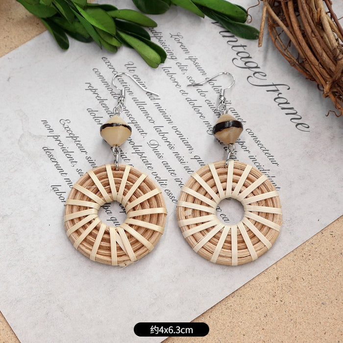 Wholesale Rattan Woven Ethnic Style Wooden Earrings JDC-ES-Luox010