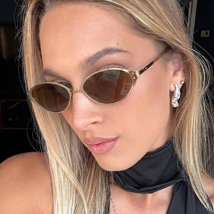 Wholesale Retro Oval Metal Sunglasses UV400 Fashion Accessory Trendy Full Rim Black Frame Gray Lenses