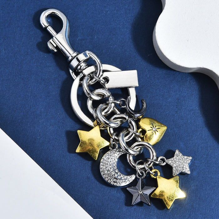 Wholesale Trendy Metal Keychain Bag Charm With Rhinestones Two Tone Electroplated Cross Crown Design Fashion Accessory