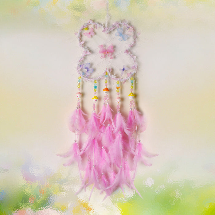 Wholesale Handmade Dream Catcher Wind Chime with Feathers Pink Kids Room Decor MOQ≥2