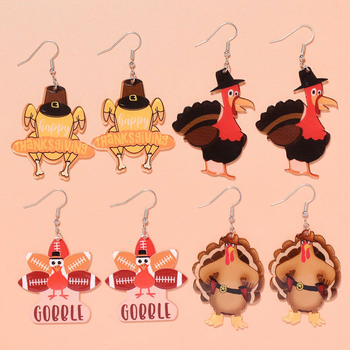 Wholesale Thanksgiving Cartoon Turkey Earrings JDC-ES-Zhanh006