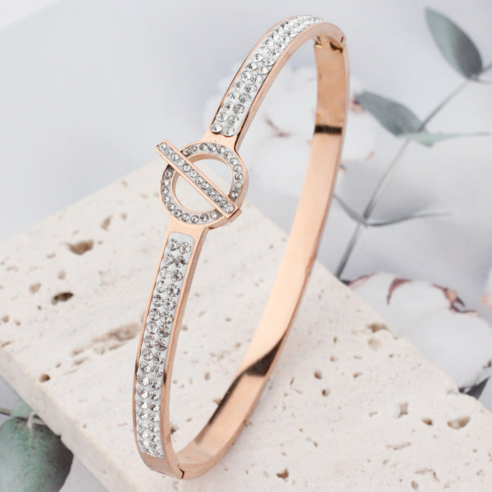 Wholesale Titanium Steel Full Diamond Circle Oblique Bar Hidden Buckle Bracelet JDC-BT-BaiLu010