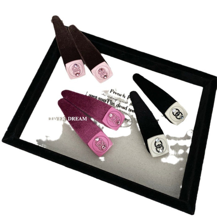 Wholesale pink rhinestone letter velvet fabric hairpin  BB clip bangs clip