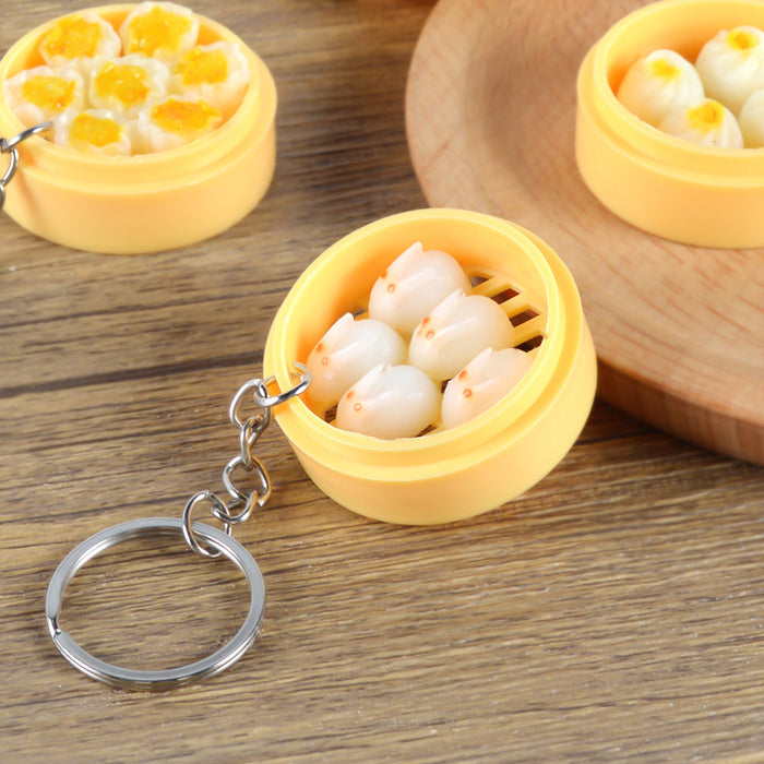 Wholesale Stylish Dim Sum Steamer Basket Keychain PVC Food Charm Car Key Accessory Gift MOQ≥3