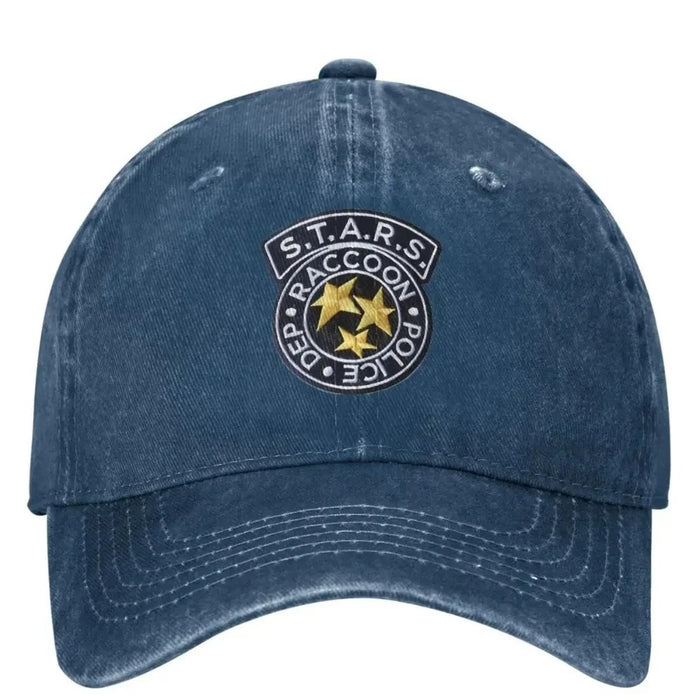 Wholesale Black Vintage Washed Baseball Cap With Retro S T A R S Police Badge Print Adjustable Peaked Cap For Summer