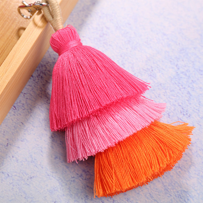 Wholesale handmade three-layer color tassel pendant National style bag accessories pendant Tassel Keychain pendant