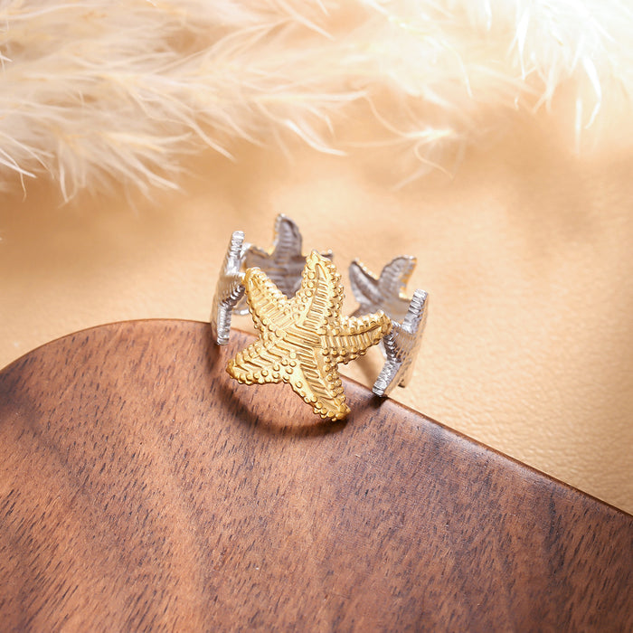 Wholesale Stainless steel new color blocked starfish ring, fashionable and high-end, trendy and personalized, niche and personalized