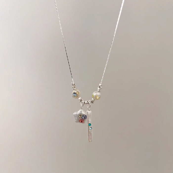 Wholesale silver color beaded cartoon angel necklace clavicle chain light luxury niche neck