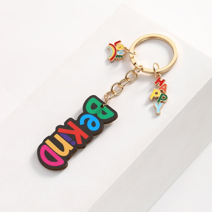 Wholesale Wooden BEKIND Letter Keychain JDC-KC-RongRui033