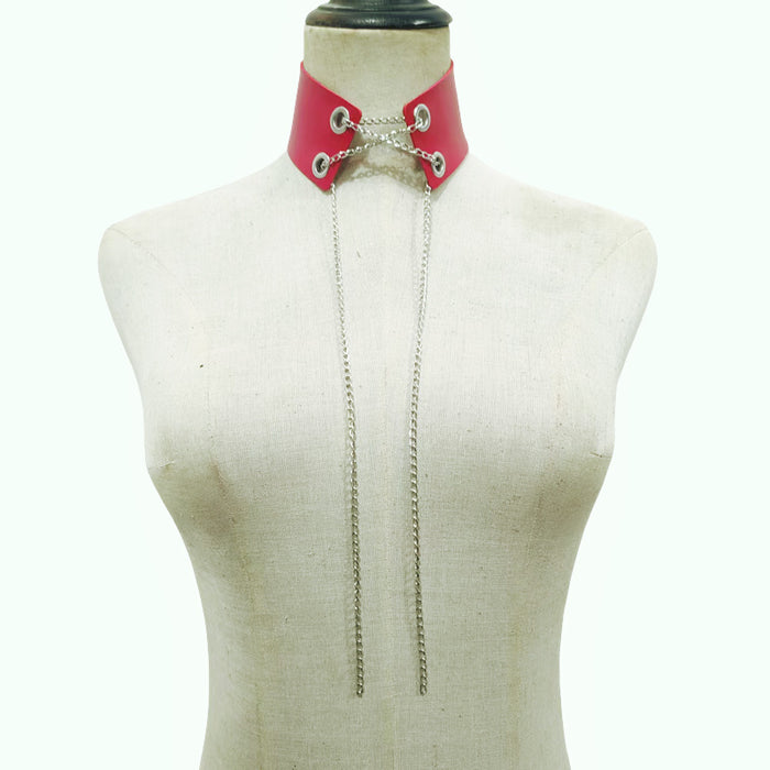 Wholesale New metal chain strap necklace necklace with PU leather collar, cute punk collar necklace accessories