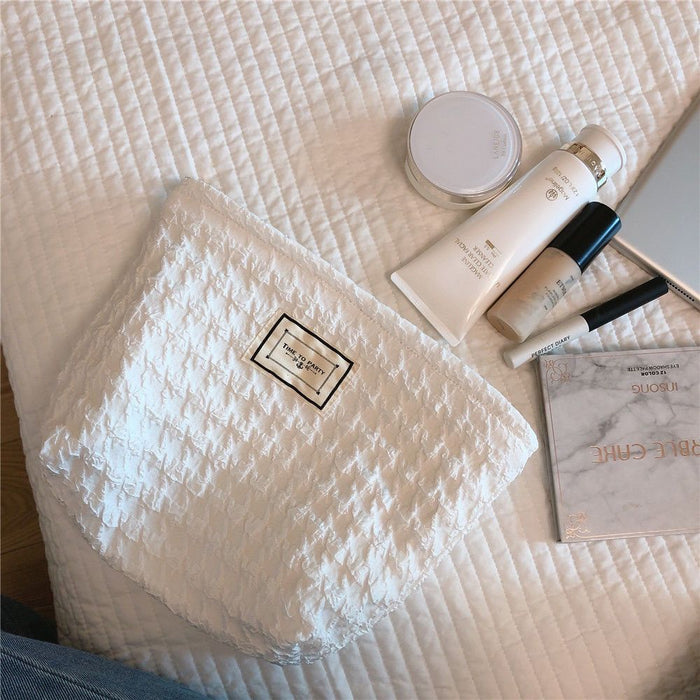 Wholesale Corduroy contrasting striped makeup bag for portable travel and business trips