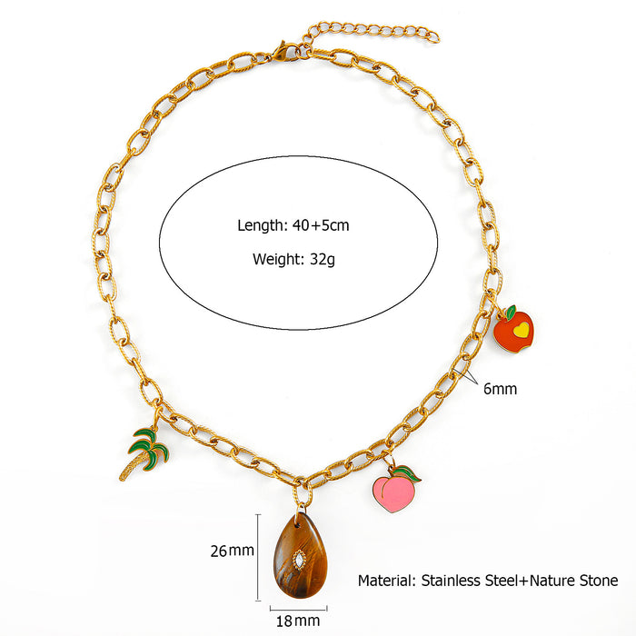 Wholesale Original design color rope necklace paired with stainless steel heart-shaped oil drop pendant, personalized DIY accessory