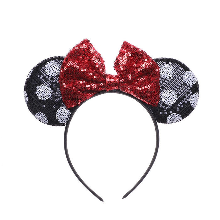 Wholesale Red Polka Dot Sequin Bow Fabric Hair Hoop JDC-HD-MeiY001