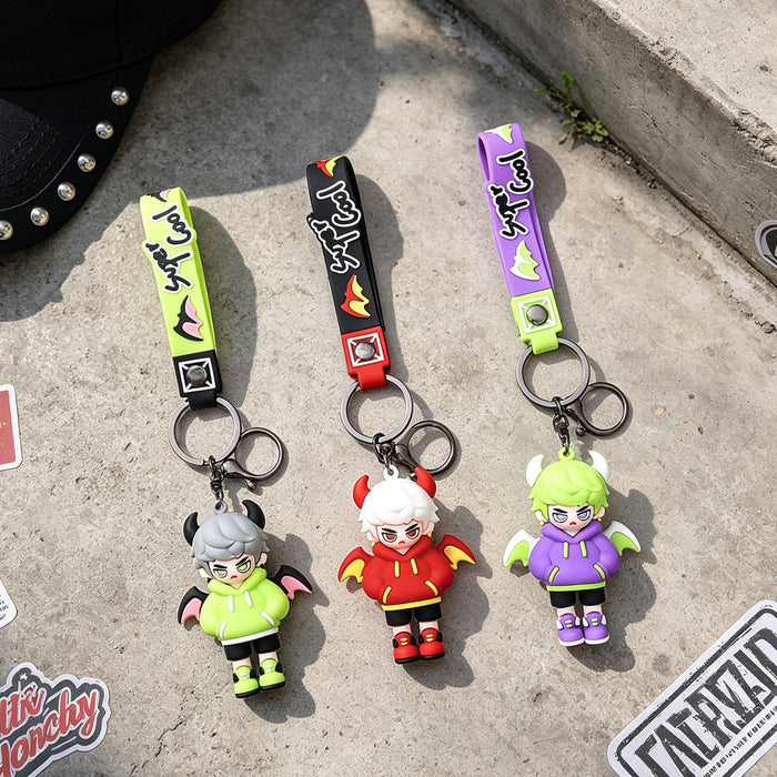 Wholesale PVC Cool Demon Boy Cartoon Keychain With Lanyard Trendy Bag Charm For Backpack Car Key Accessory Boutique Gift
