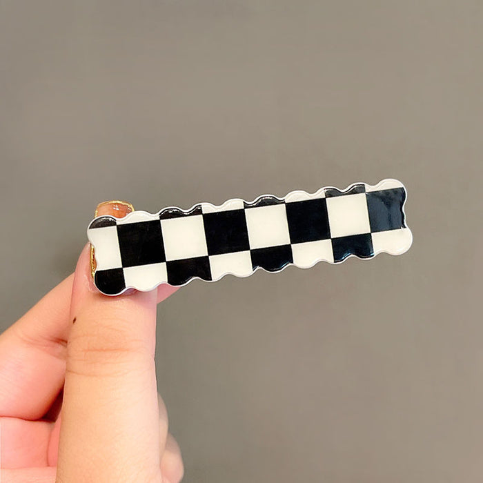 Wholesale Simple Black and White Checkered Checkerboard Seamless Hair Clips JDC-HC-Yika004