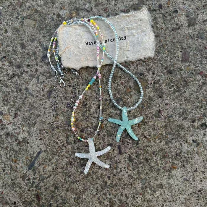 Wholesale Starfish Beaded Necklace Trendy Alloy Ball Chain Collarbone Necklace