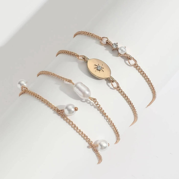 Wholesale Pearl bead multi-layer bracelet, rice bead studded diamond chain, five layer bracelet set