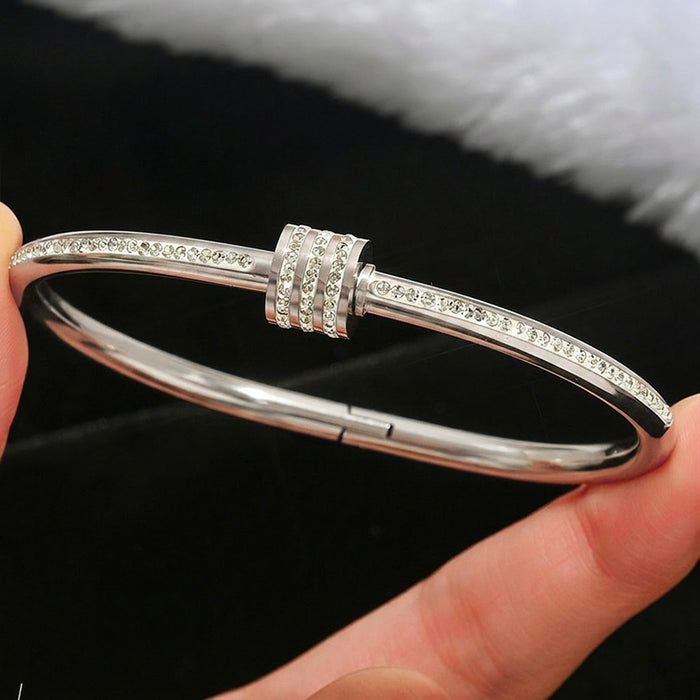 Wholesale Titanium Steel Double  Rhinestone Bracelet Everyday Jewelry Accessory