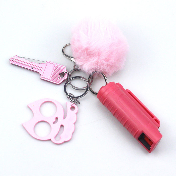 Wholesale Hair Ball Multi-function Plastic Keychain Set 4 Pieces JDC-KC-TouMS042