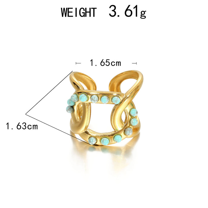 Wholesale Stainless Steel Gold Turquoise Wheat-Ear Design Adjustable rings