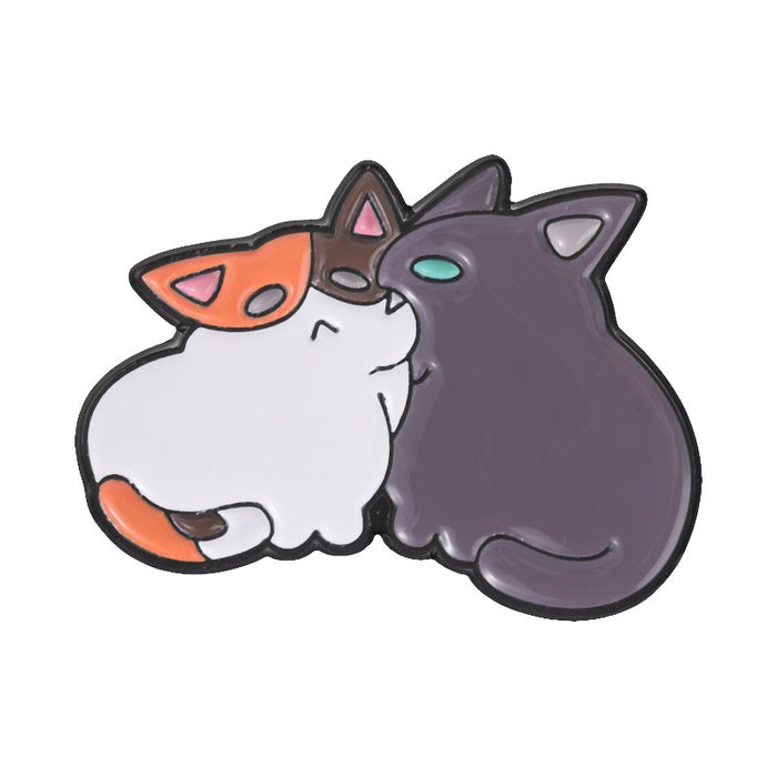 Wholesale Able Calico Cats Cuddling Brooch Couple Cat Enamel Pin Trendy Jewelry Accessory For Gift