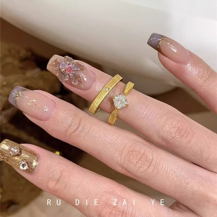 Wholesale medieval vintage brushed square sugar zircon ring women' s high-end light luxury niche opening ring