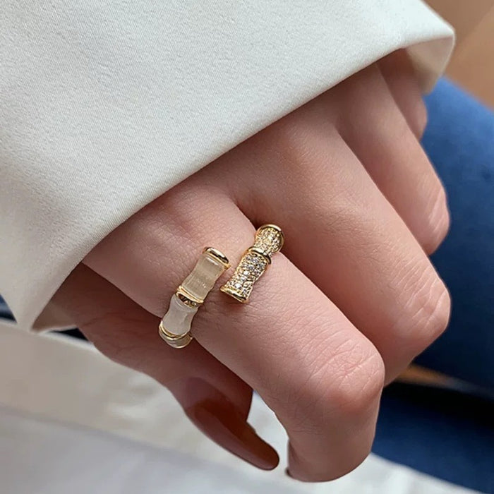 Wholesale Micro-Paved Zircon Cat's Eye Step-Up Bamboo Ring for Women