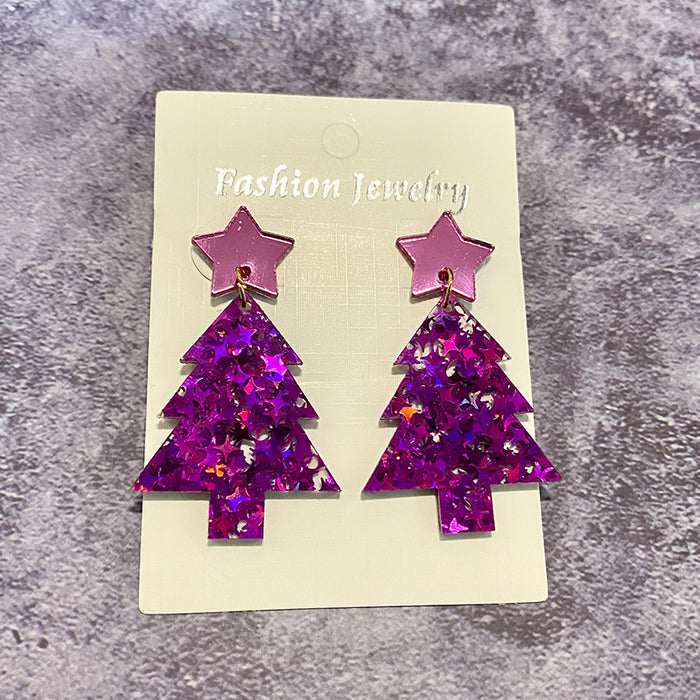Wholesale Christmas tree acrylic earrings glitter mirror acrylic ing earrings Christmas holiday earrings