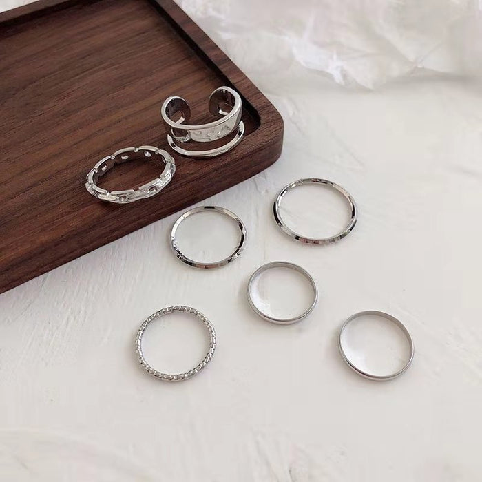Wholesale 7-piece ring set with fashionable personality, light luxury, niche design, high-end plain ring tail ring