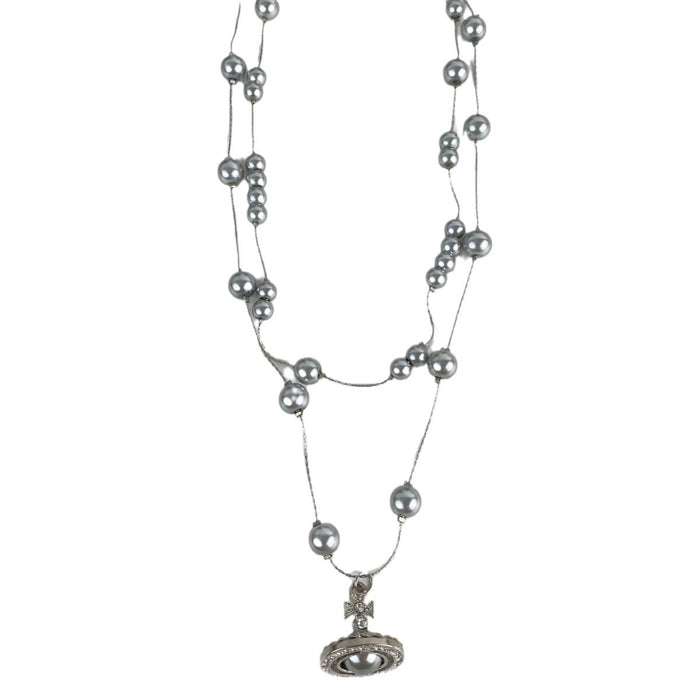 Wholesale Original gray pearl spaceship pendant necklace with multiple layers of stacked collarbone chains, high-end design and necklaces