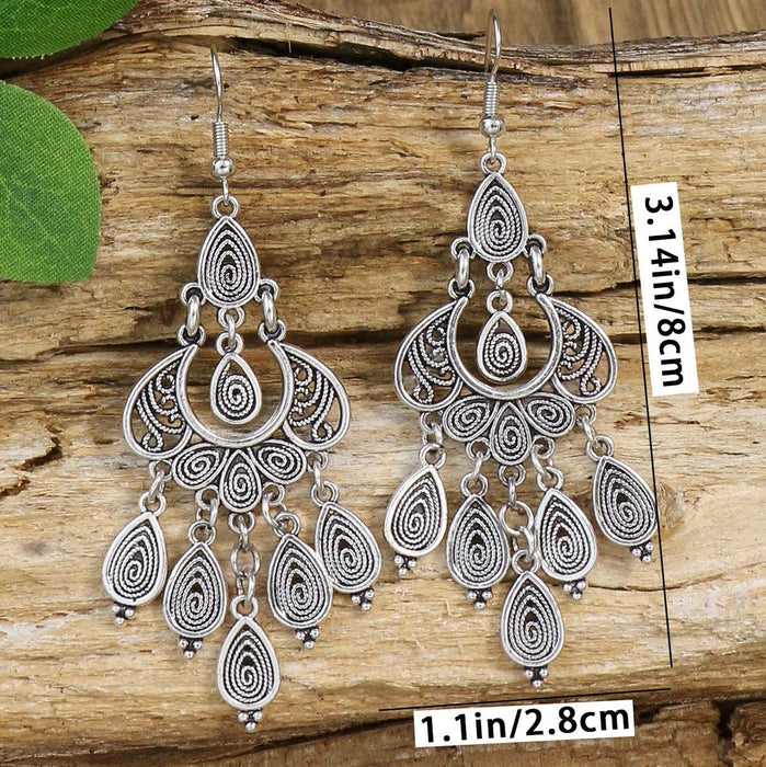 Wholesale Bohemian Tassel Drop Earrings Carved Hollow Geometric Design Fashion Accessory MOQ≥2