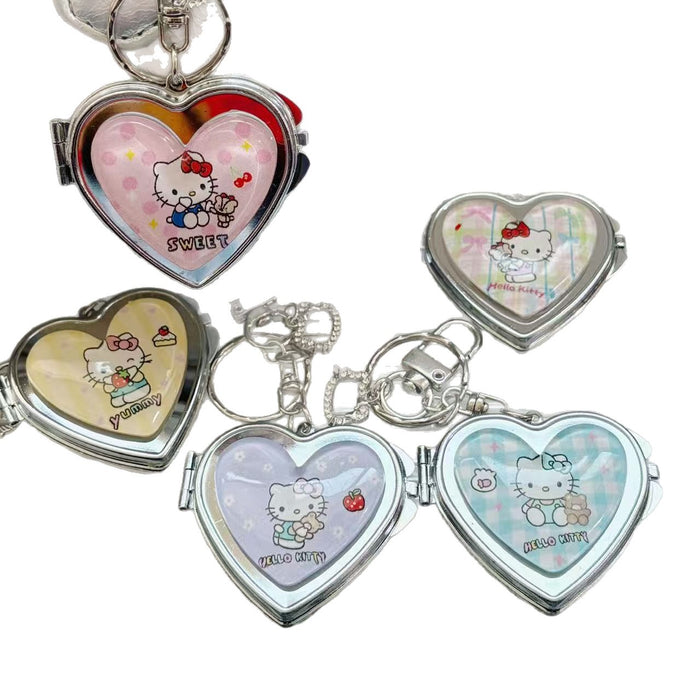 Wholesale Cartoon Heart Portable Mirror Keychain Bag Charm Alloy Electroplating