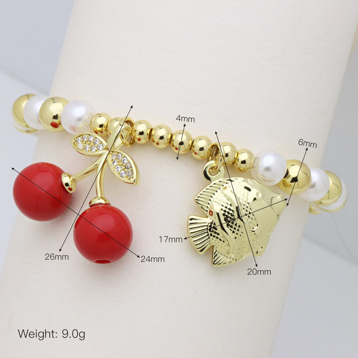 Wholesale Round copper bead clip pearl bracelet cherry sun starfish scallop fish love heart pendant