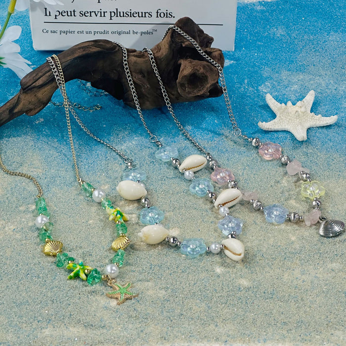 Wholesale Candy Color Shell Beaded Necklace Women Summer Necklace Chain