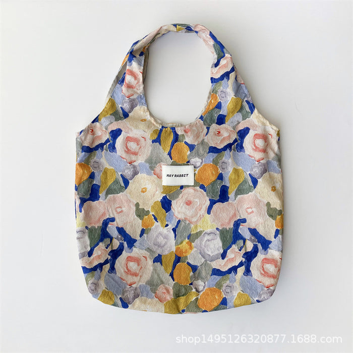 Wholesale Retro oil painting flower canvas bag casual shoulder bag cloth bag hand-held large bag vest bag