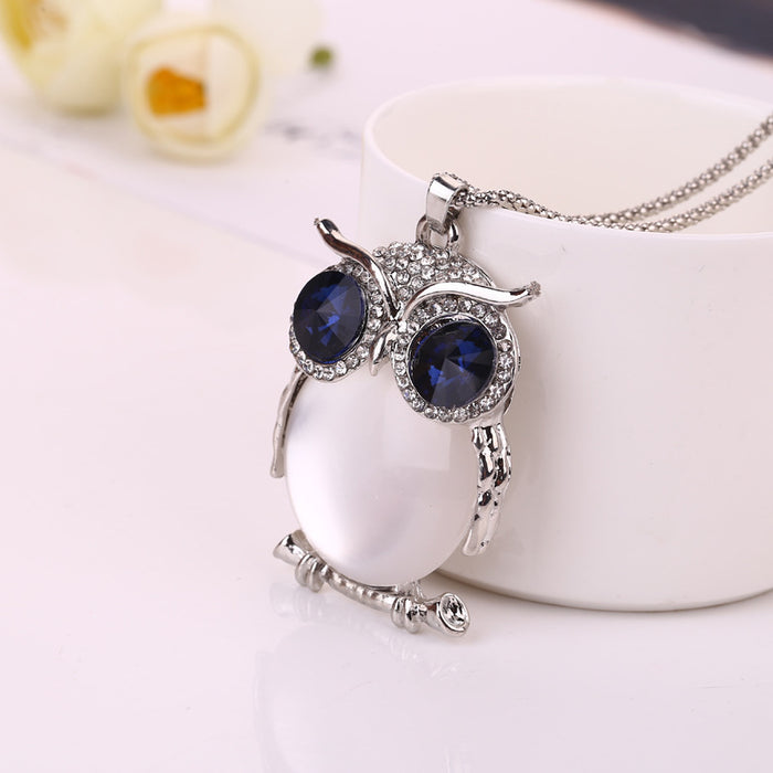 Wholesale Crystal owl long fashion sweater chain necklace for women