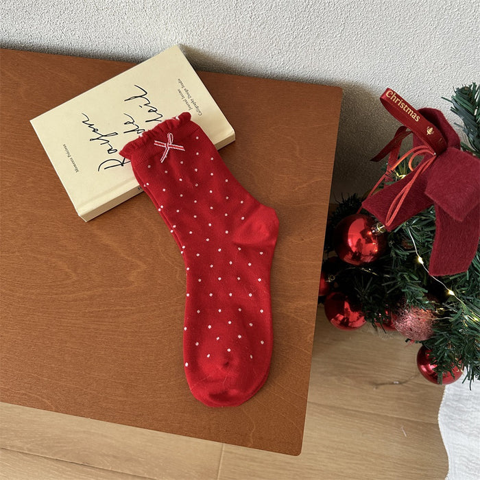 Wholesale Red Socks Children's Middle Socks Flower Bow Pile Cotton Socks
