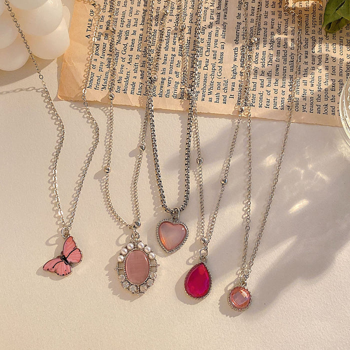 Wholesale Butterfly Heart with Diamond Accents and Drop Shape Pendant Necklace