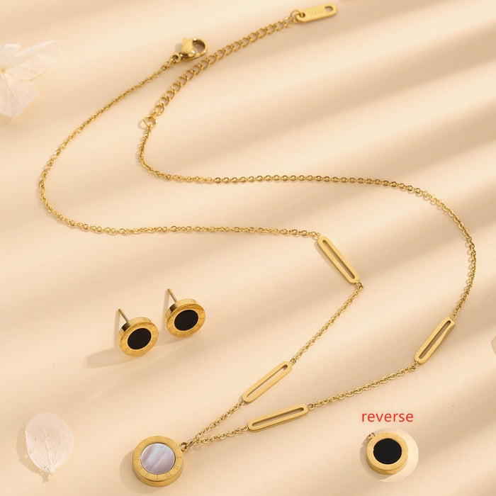 Wholesale Titanium Steel Double-Sided Black and White Mother-of-Pearl Jewelry Set