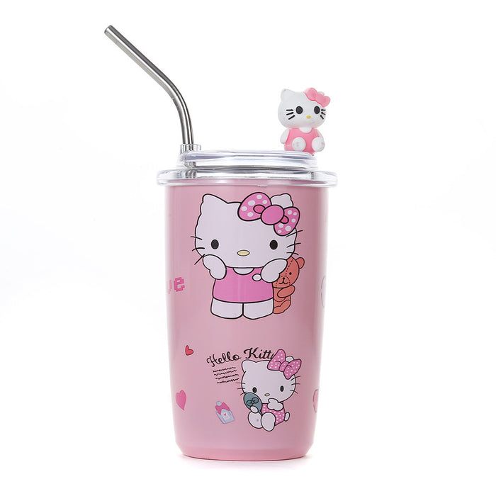 Wholesale Cute Cartoon Stainless Steel Portable Thermos Cup for Students with Straw