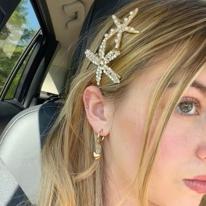 Wholesale Pearl Starfish Side Hairpin Marine Hair Accessories Pearl Metal Rhinestone Hairpin